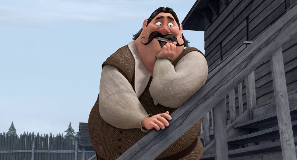 3D CGI wallpaper of Myles Standish leaning on rustic wooden stairs Free Birds animation