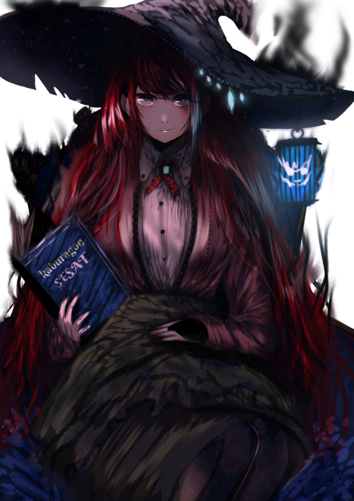Mysterious Anime Witch Wallpaper: Enigmatic Girl with Red Hair