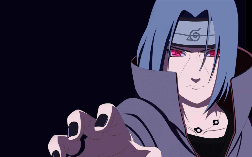 Enigmatic Itachi Uchiha: A Captivating Portrait Against the Mysterious Purple Abyss Wallpaper