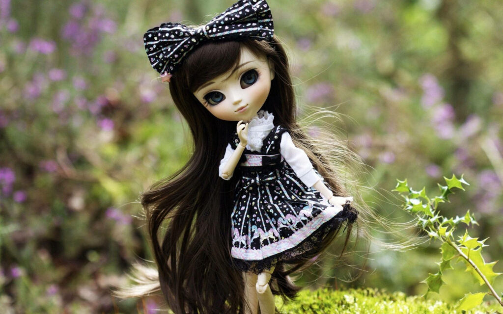 The Enchanting Doll: A Captivating Image of a Long-haired Doll Exploring the Mysterious Forest with Elegance and Grace Wallpaper