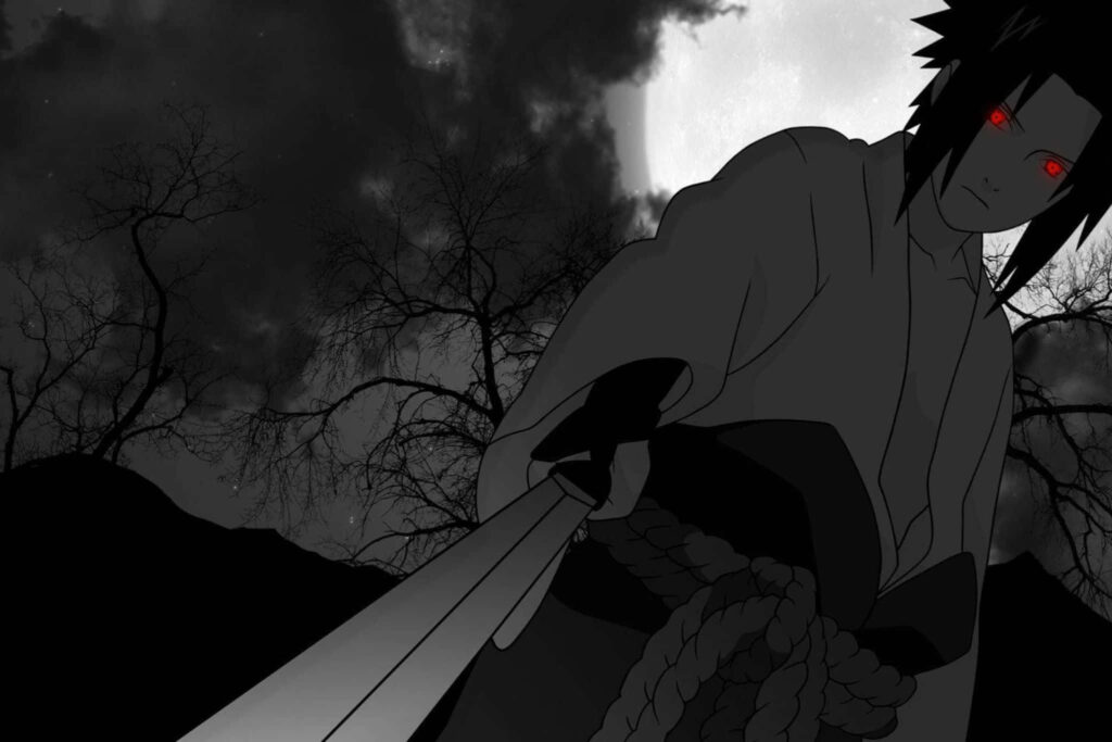 Sasuke Uchiha: Dramatic Nighttime Silhouette Wallpaper Background