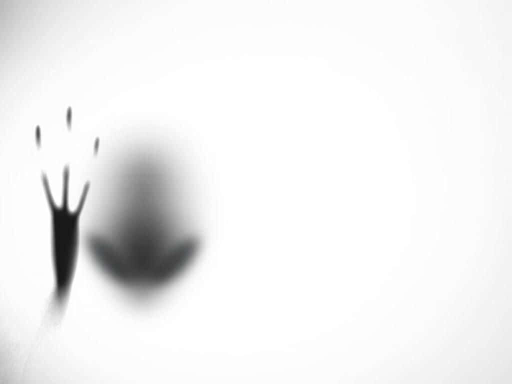 Shadowy alien figure behind frosted glass minimalist wallpaper hinting cosmic adventures