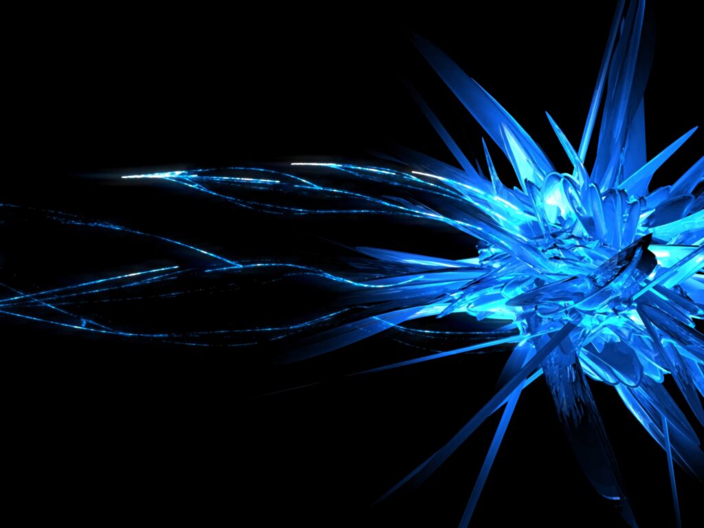 Mystic blue crystal wallpaper with luminous sharp blue shards on deep black background energy