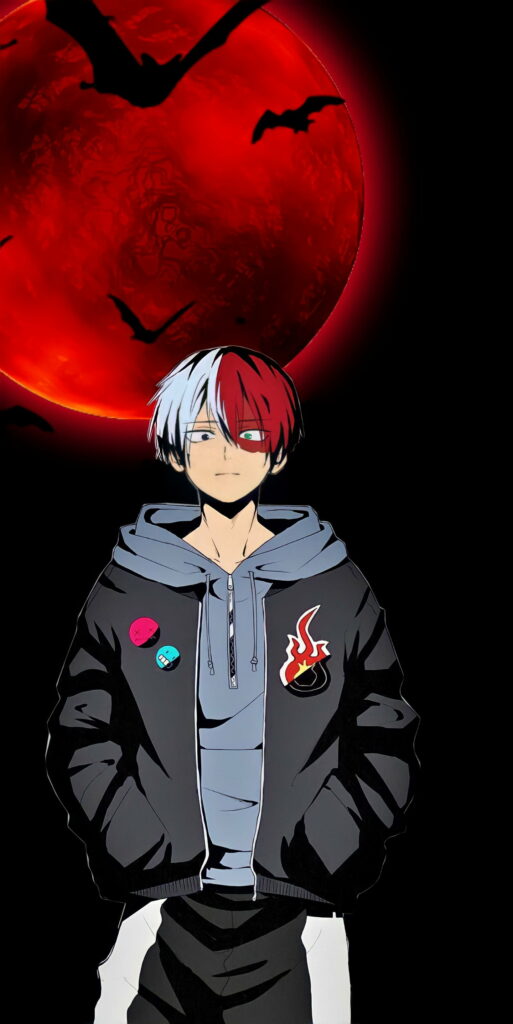 Shoto Todoroki: Embracing Moonlit Darkness - HD Anime Phone Wallpaper