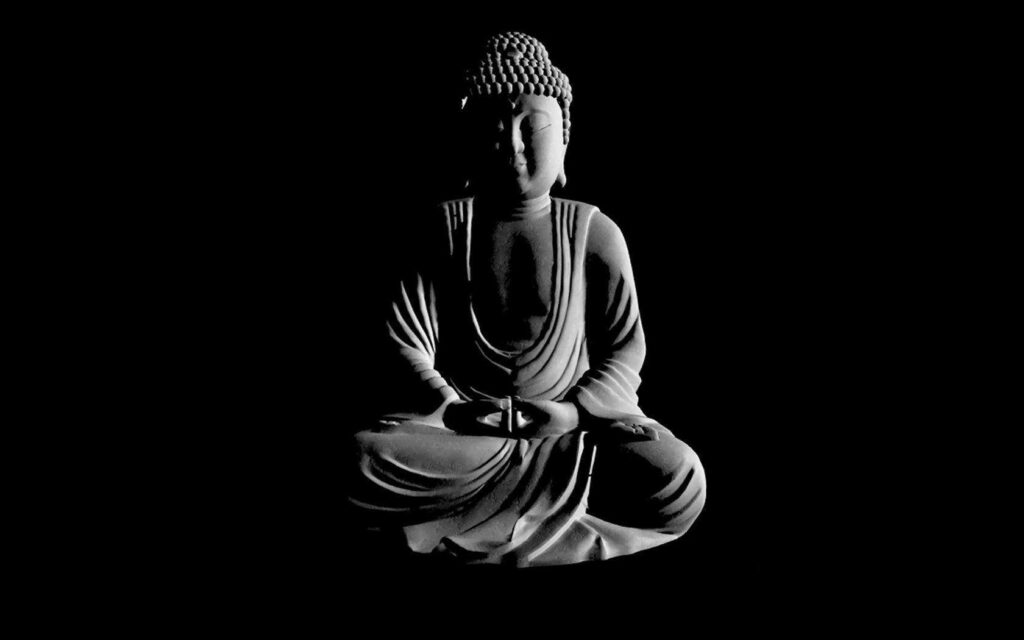 Zen Elevation: A Captivating 3D Buddha Wallpaper in a Serene Monochrome Setting