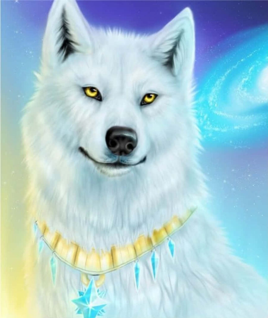 Mystical White Wolf Wallpaper: Starry Night & Galaxy Background