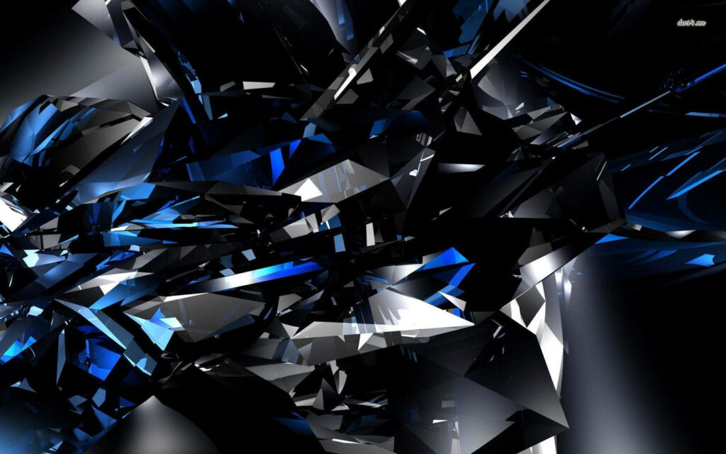 Mystical blue black crystal formation with sharp facets and glowing geometric shapes wallpaper background