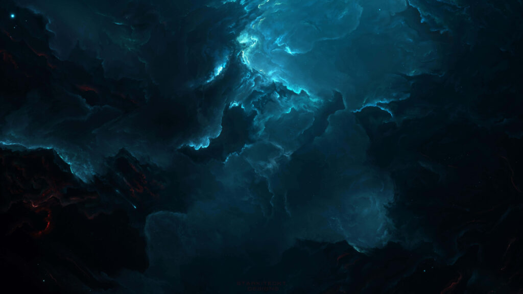 Mesmerizing blue nebula wallpaper with swirling clouds and radiant cosmic light.