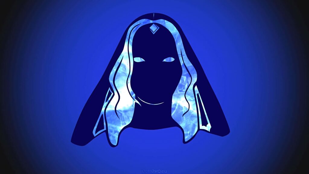 Minimalist crystal maiden portrait wallpaper with blue white hues and frosty magical aura