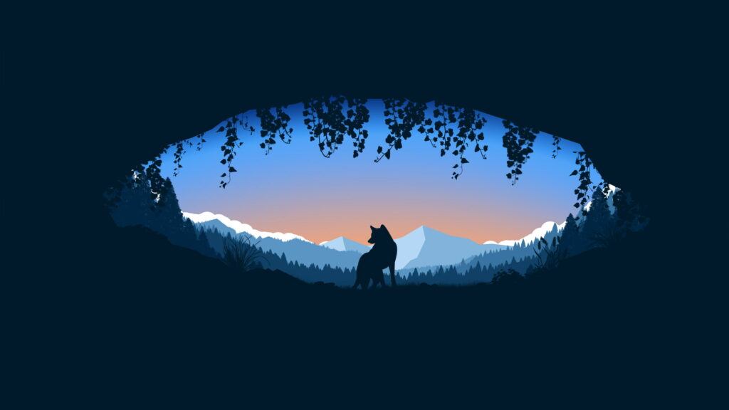Enchanting Vista: A Digital Nature's Tapestry - Minimalistic Fantasy Art of a Majestic Fox amidst Scenic Landscape Wallpaper