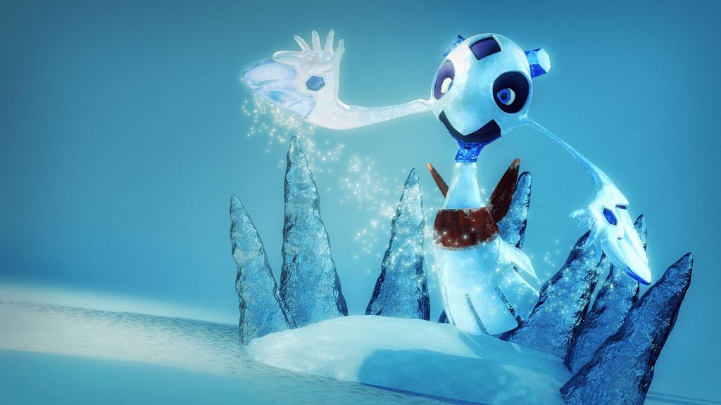 3D CGI Froslass hovering over snow with glowing magic ice formations winter Pokémon wallpaper