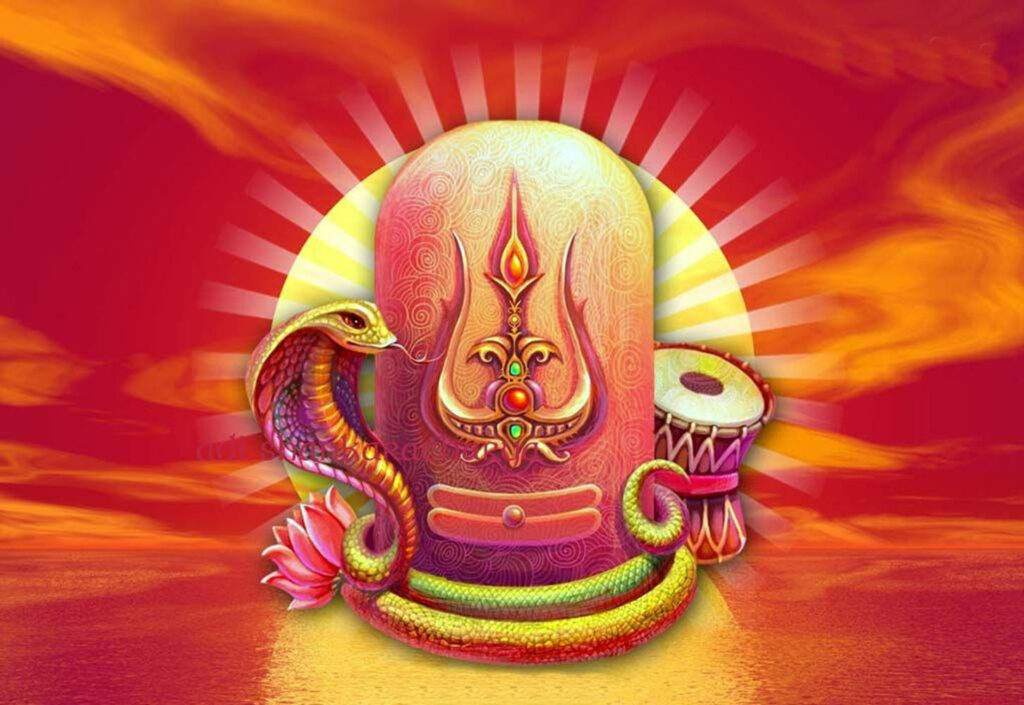 Mystic Harmony: Symbolic Merging of Shiva's Power Amidst a Serene Sunset Wallpaper