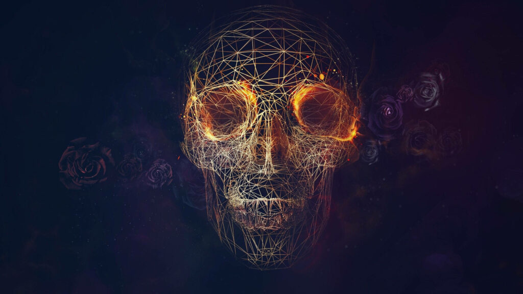Trippy Geometry: A Psychedelic Skull Wallpaper Exuding Vibrancy and Mind-Bending Patterns