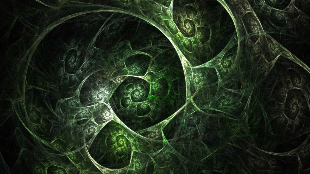Intricate Green and Black Fractal Wallpaper: Mystical Background Design