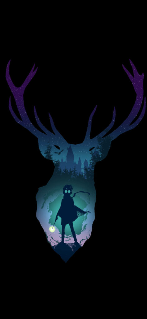 Majestic Guardian: Harry's Patronus Shines Bright in Enchanted Night Forest Wallpaper