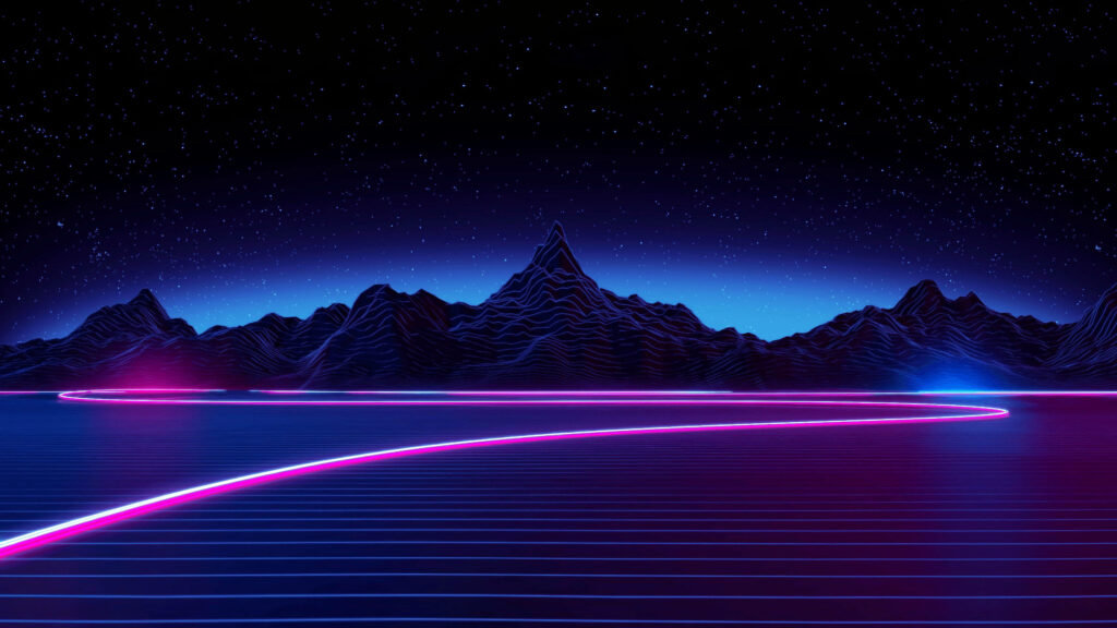 Majestic Mountain Illuminated by Vibrant Ultrawide Neon Lights Wallpaper
