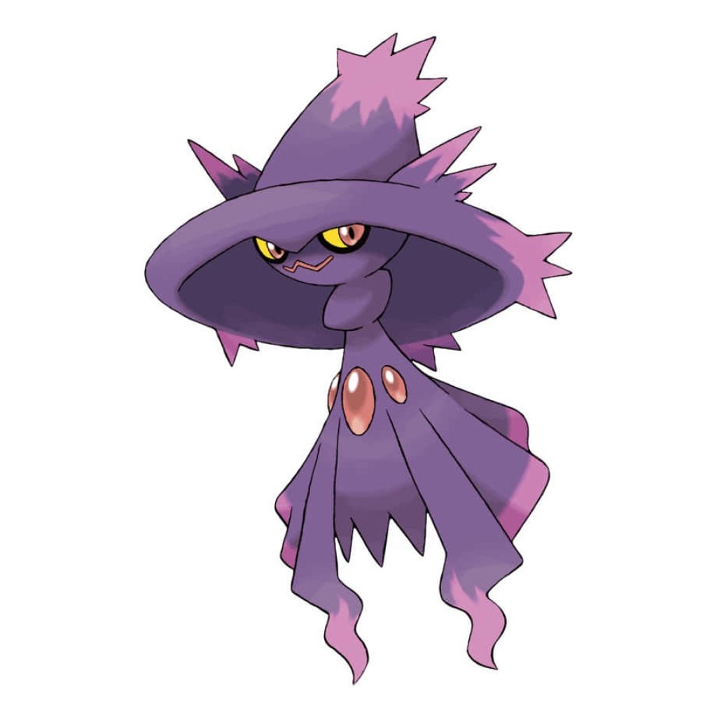 Mismagius Ghost-type Pokémon vibrant purple witch hat yellow eyes digital wallpaper background