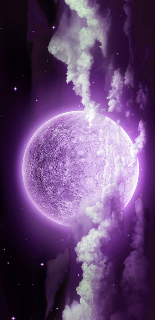 Grateful Night: A Spectacular Purple Moon Unveils its Fantasy World amidst Celestial Clouds - HD Phone Wallpaper