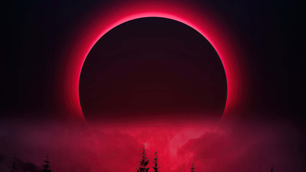 Captivating Mystical Night Wallpaper Under Crimson Sky and Eclipse