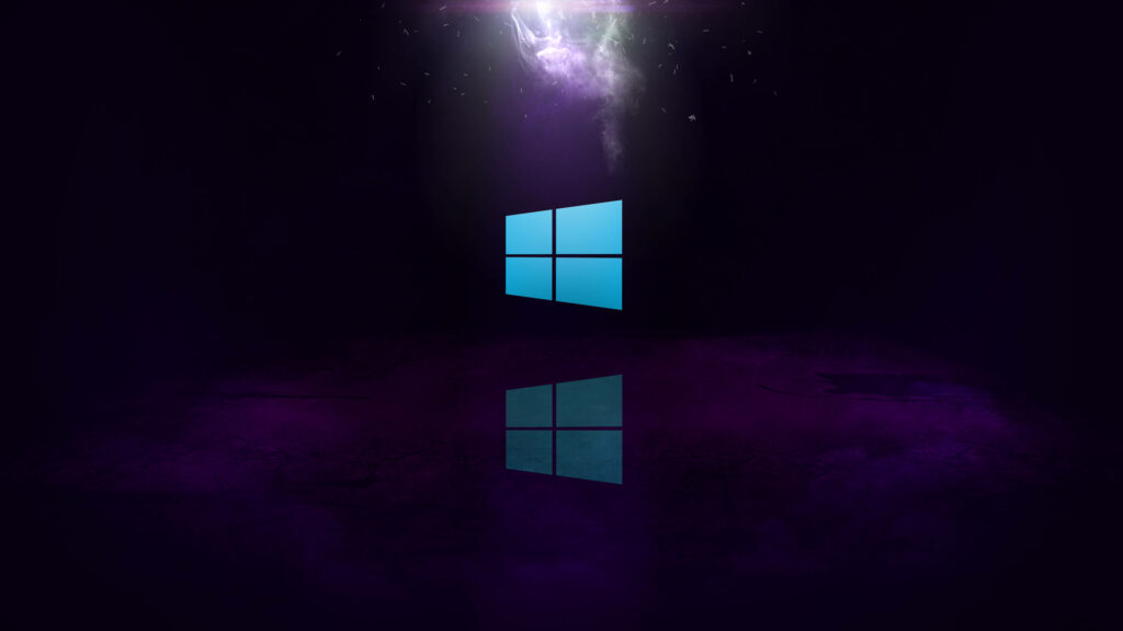 Reflections of Windows 10: Majestic Purple Mist Engulfs the Iconic Logo in a Mirror-Like Ambience - Enchanting 5k HD Background Image Wallpaper