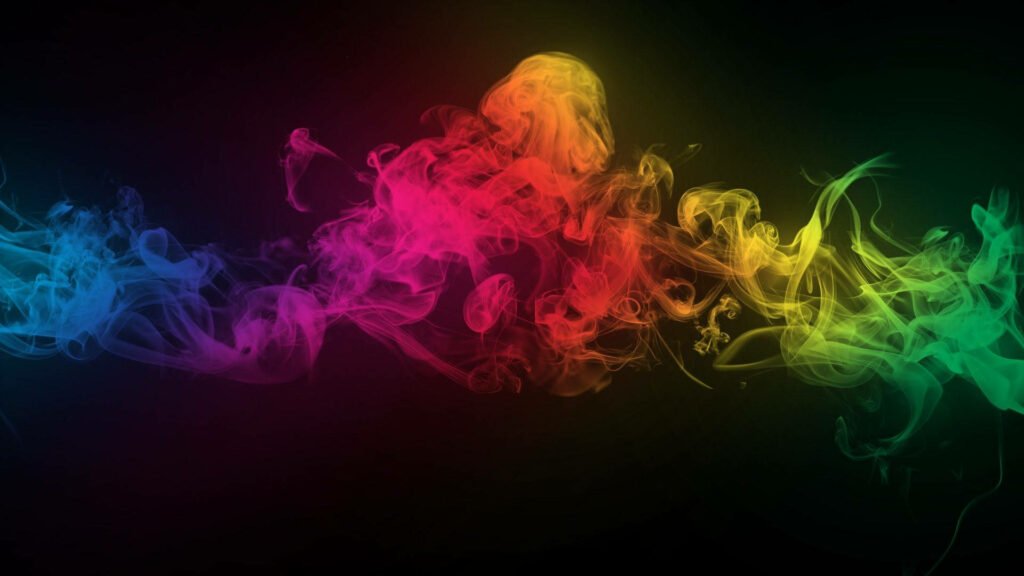 Surreal Symphony: Enchanting Tango of Red, Blue, and Turquoise Smoke on a Mysterious Canvas Wallpaper