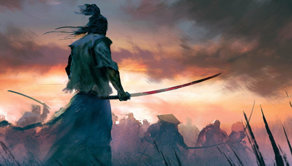 The Heavenly Guardian: A Majestic Samurai Warrior Transcending Reality, an Artistic HD Wallpaper Background