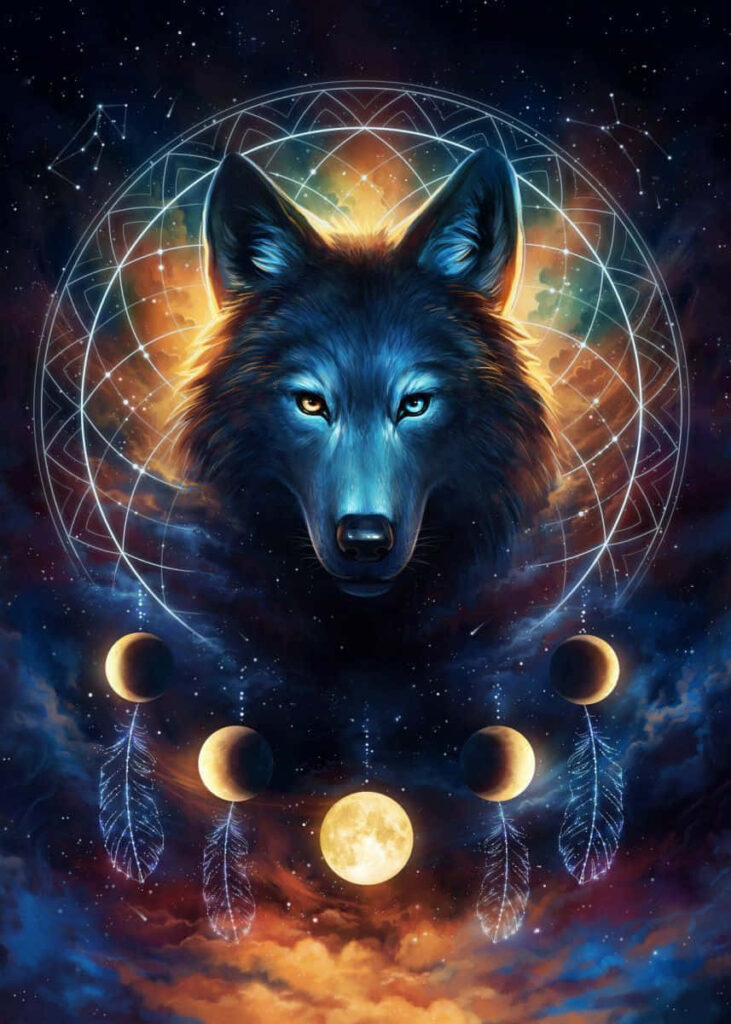 Enchanting Werewolf Wallpaper: Luminous Moon & Dreamcatcher Design