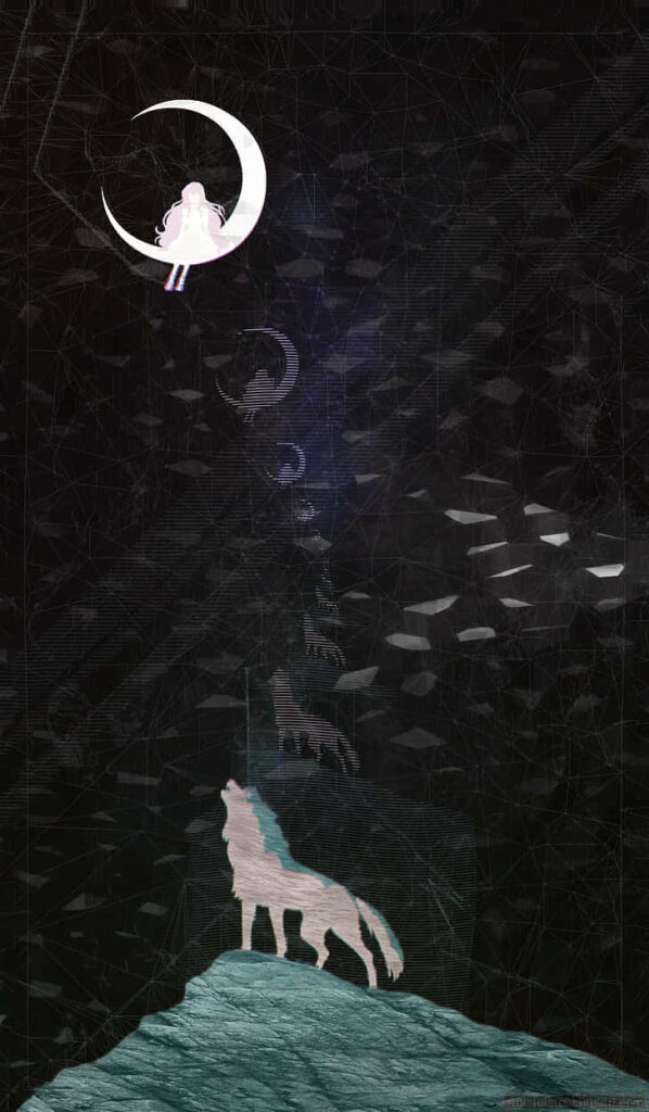 Enchanting Wolf Silhouette Wallpaper with Ethereal Moon Fantasy
