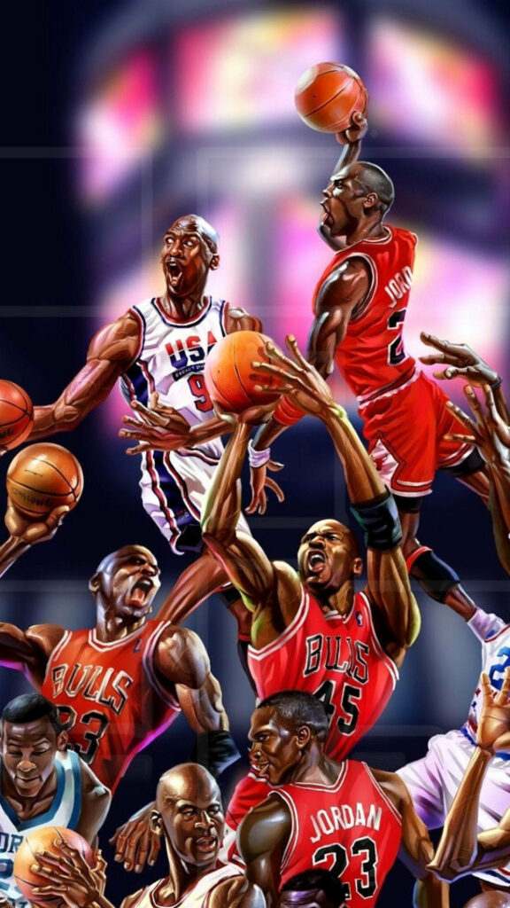 NBA Legend: Michael Jordan in Iconic Jerseys and Signature Shots Wallpaper