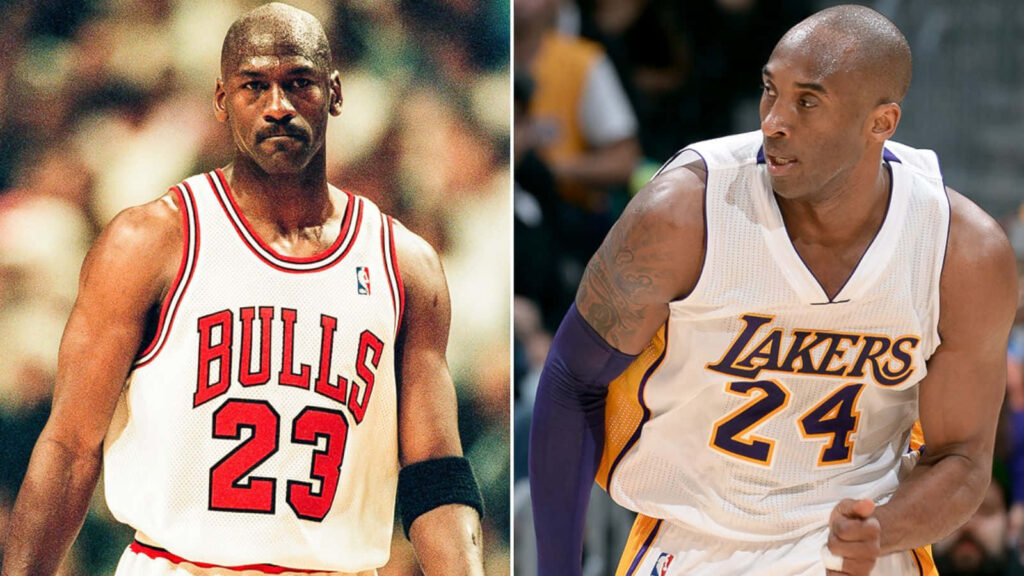 Legends Unite: Kobe Bryant and Michael Jordan in a Historic Dual Snapshot Wallpaper