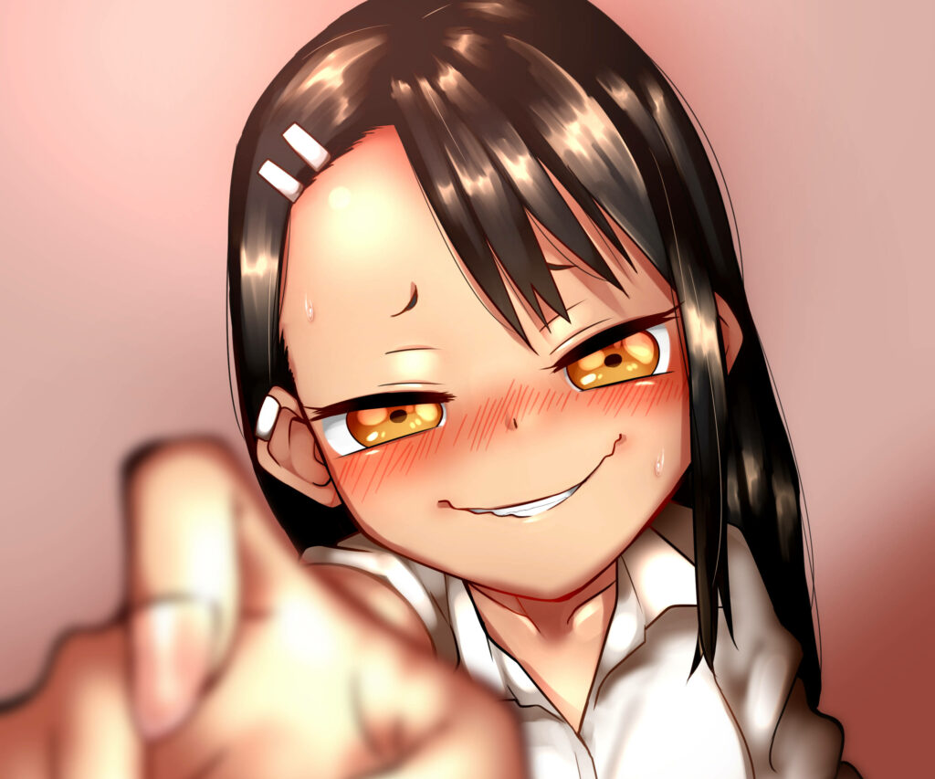 The Enchanting Nagatoro: Blushing Amidst a Captivating Crimson Background Wallpaper