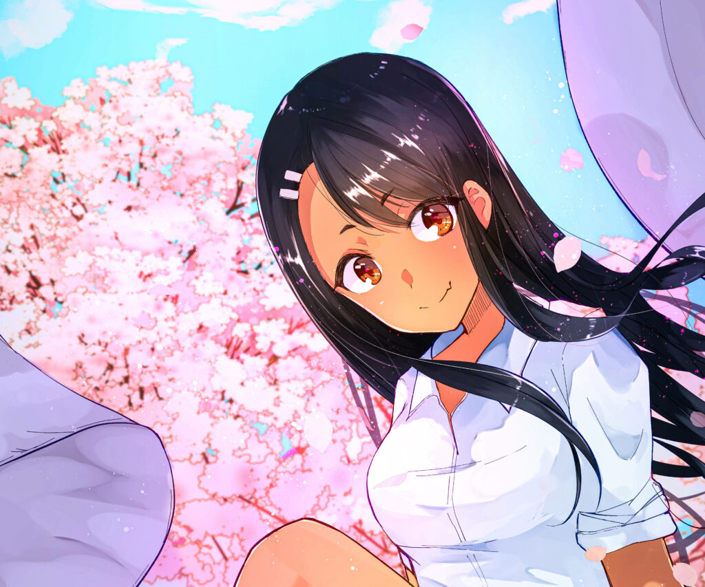 Nature's Beauty: Nagatoro Embracing the Delicate Charm of Cherry Blossoms Wallpaper