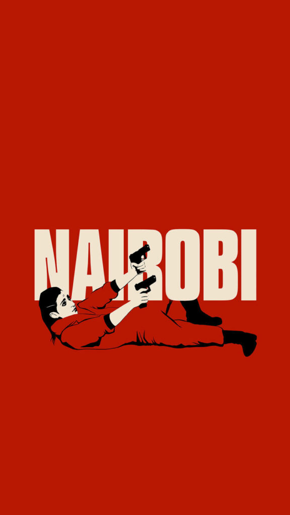 Nairobi in Crimson: A Stylish Fan-made Tribute to Money Heist Icon on a Minimalist Red Canvas Wallpaper