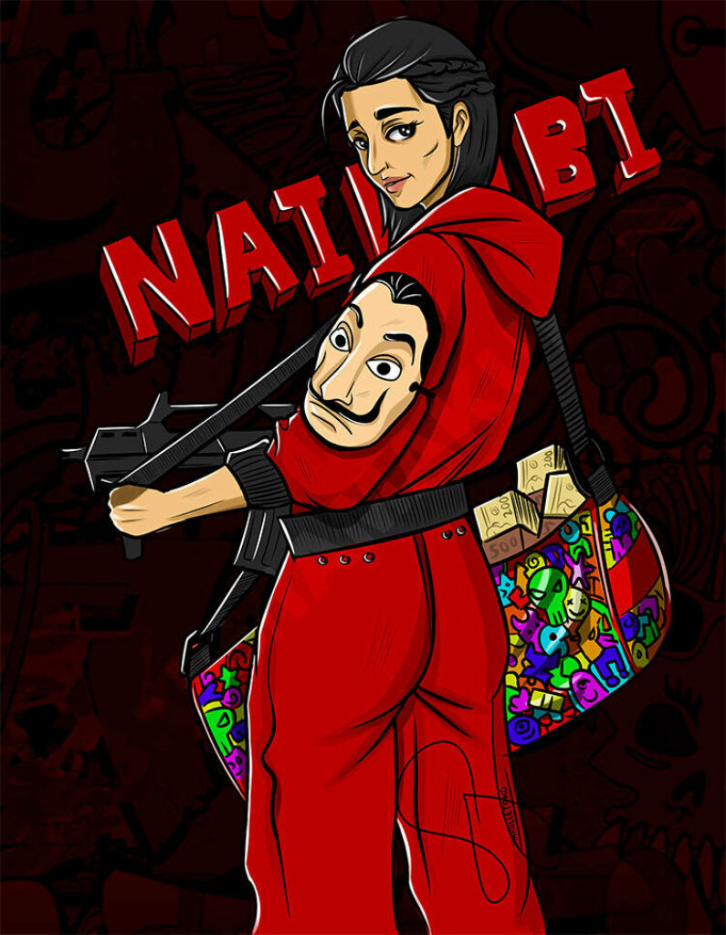 Nairobi's Captivating Crimson Conquest: Mind-Blowing Fan-Made Digital Artwork Showcasing the Iconic Money Heist Character Wallpaper