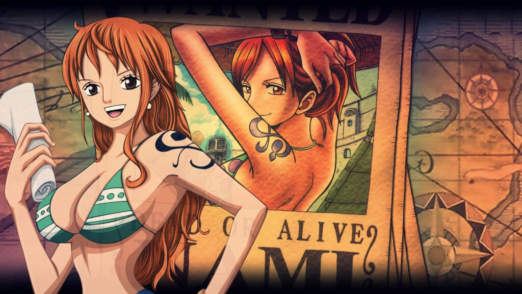 Nami Wanted Poster Wallpaper: Iconic *One Piece* Nautical Design