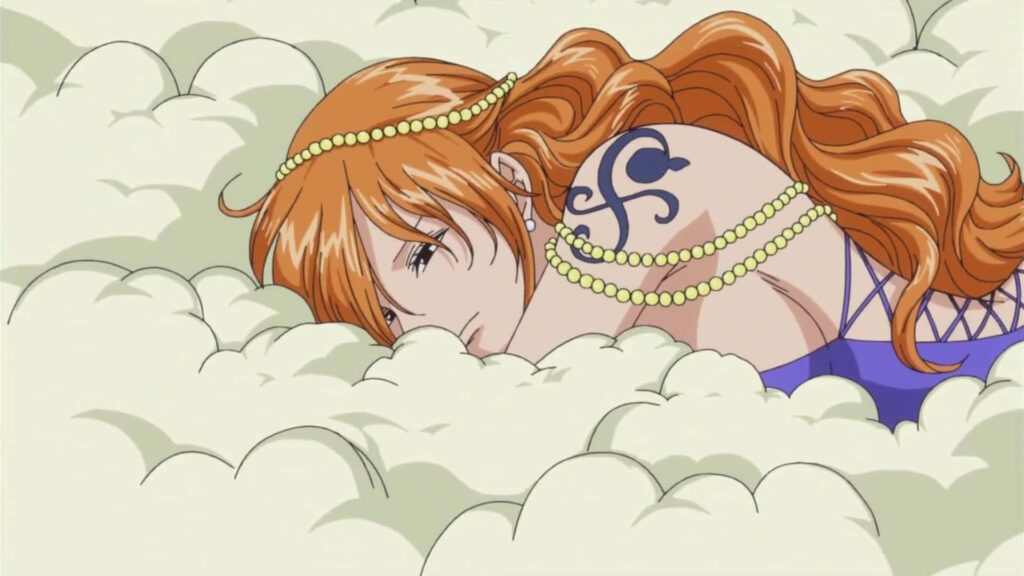 “Serene Nami in Cloud-Like Wool Wallpaper | One Piece Design”