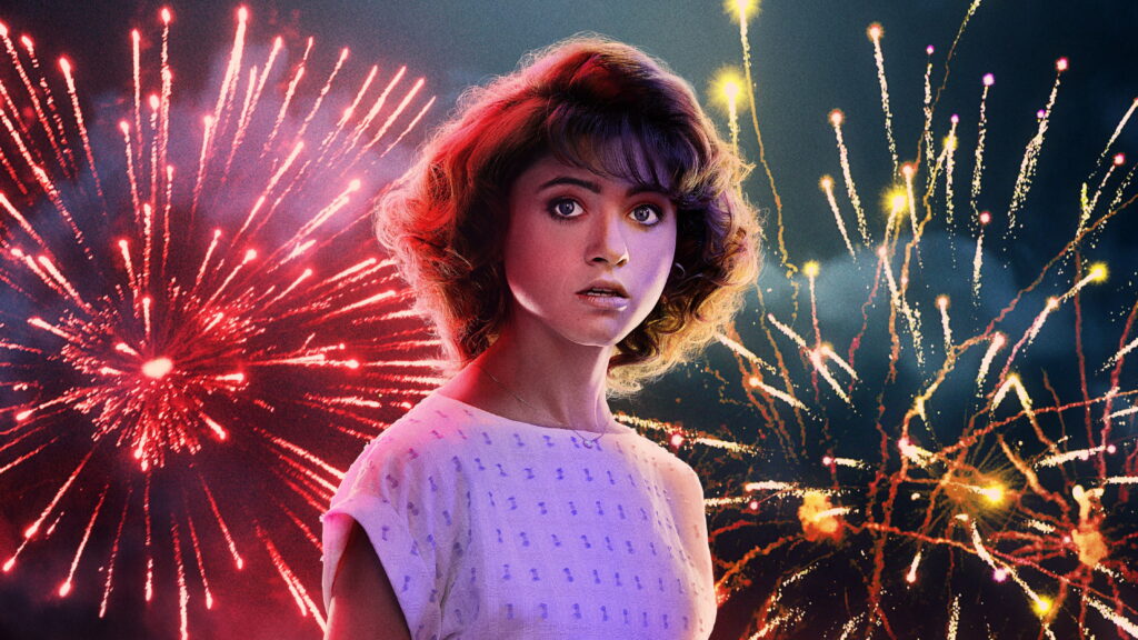 Nancy Wheeler Stranger Things Season 3 wallpaper fiery fireworks intense cinematic backdrop