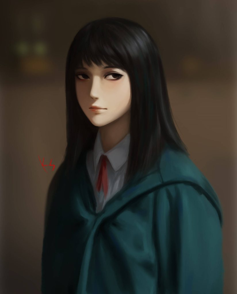 Nanno Girl from Nowhere digital portrait oil texture moody lighting school uniform wallpaper background