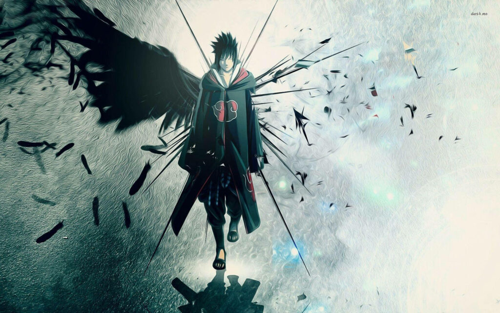 The Avenger's Ascent: Dark Winged Sasuke Uchiha in Akatsuki - Naruto Aesthetic HD Background Wallpaper