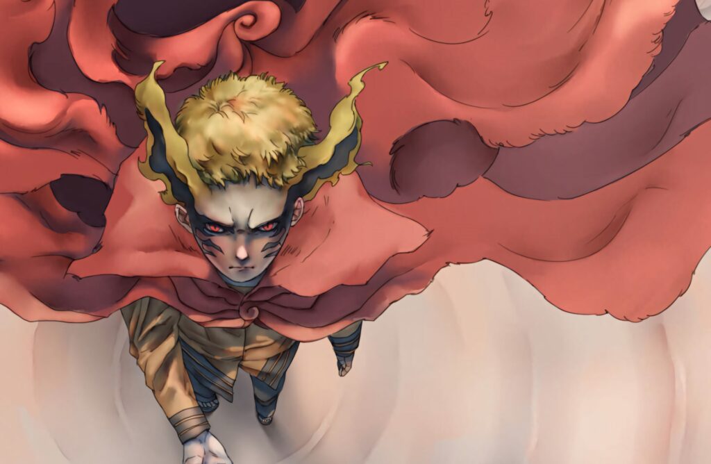 Naruto in Baryon Mode with fierce death stare surrounded by swirling red chakra intense wallpaper