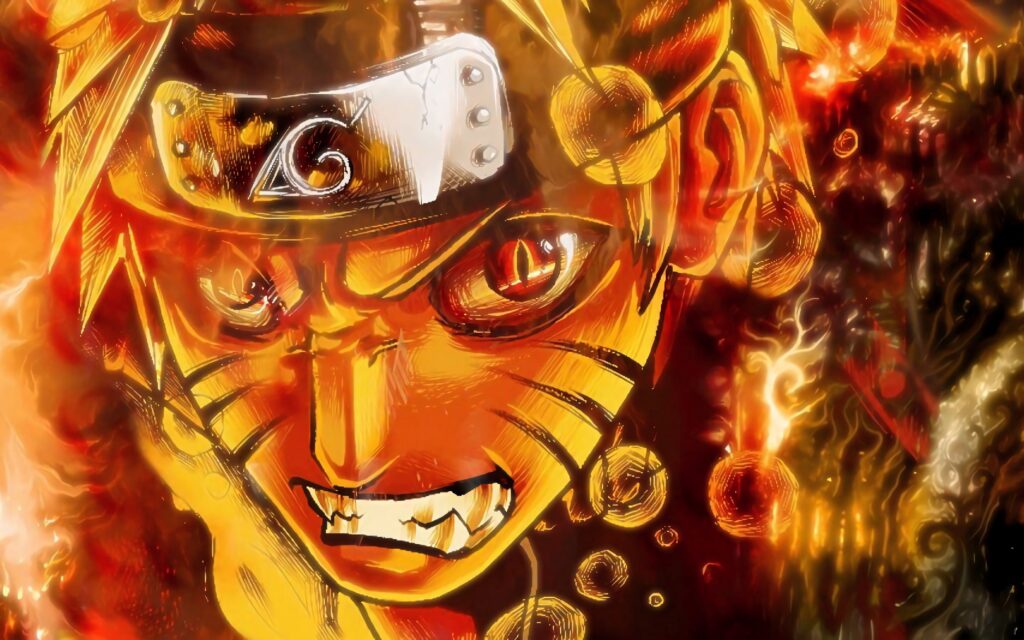 Naruto in Baryon Mode fan art wallpaper with fiery colors glowing chakra intense energy