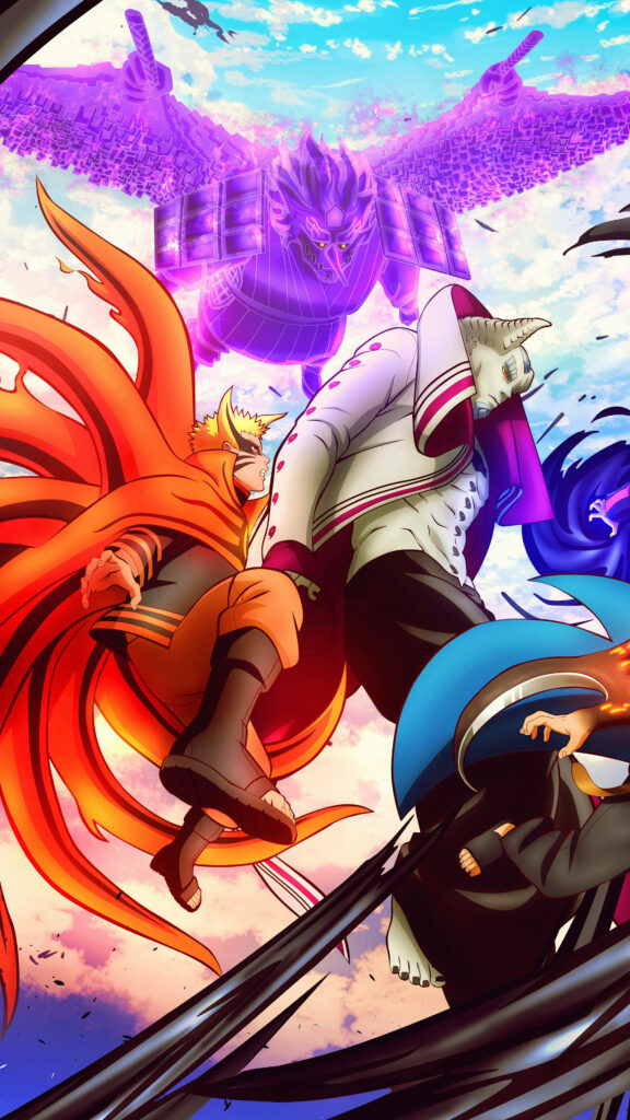 Naruto Baryon Mode and Isshiki clash with powerful auras in intense anime battle wallpaper background