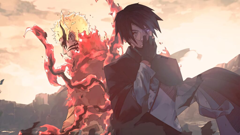 Naruto Baryon Mode and Sasuke intense battle dynamic wallpaper sunlit anime background