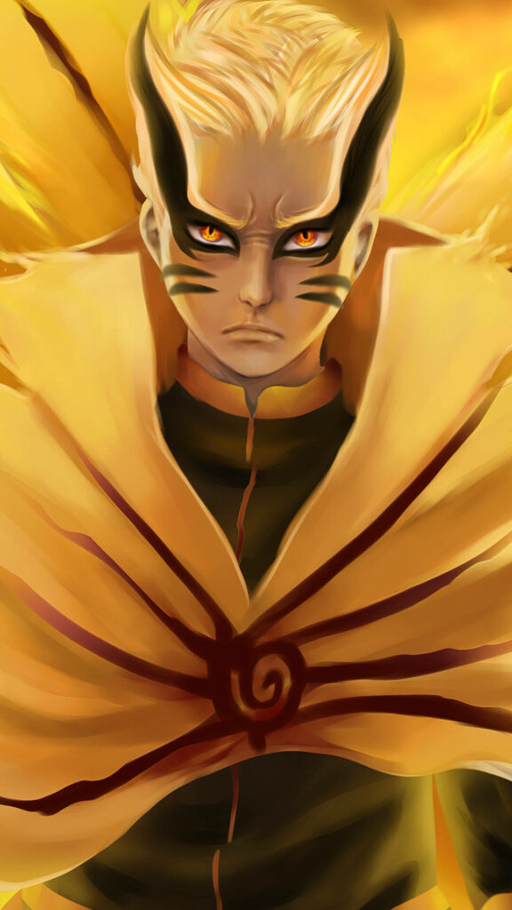 Naruto in intense Final Form Bayron Mode glowing orange eyes golden energy black facial markings Wallpaper
