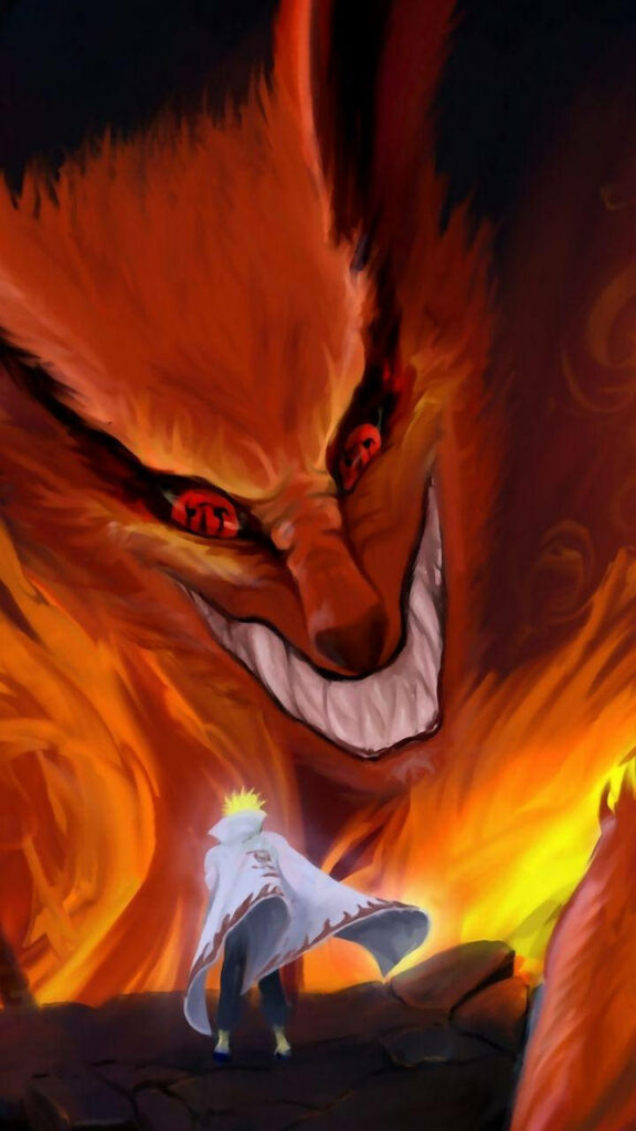 Powerful Partnership: Minato and Kurama Unite on Naruto Phone Background Wallpaper