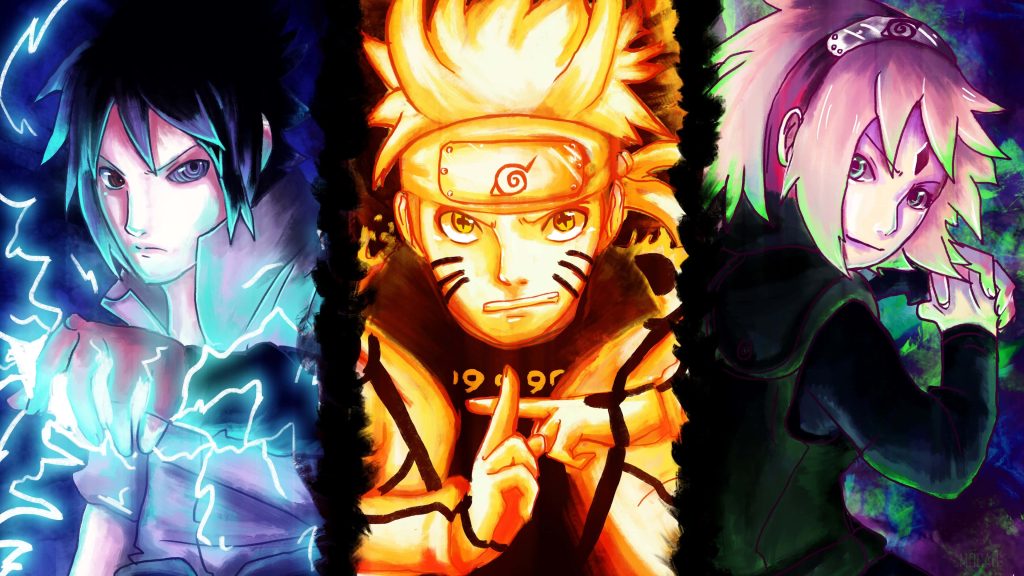 Naruto wallpaper Team 7 Nine-Tails Chakra Mode Sasuke lightning Sakura green aura digital art