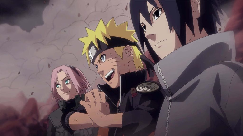 Naruto Team 7 wallpaper with Naruto Sakura Sasuke in polished anime style dramatic background