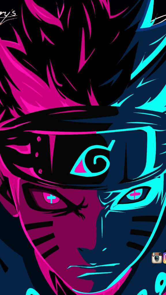 Crazy Neon Nights: The Vibrant Line Art of Naruto Illuminated in Magenta and Electric Blue Wallpaper