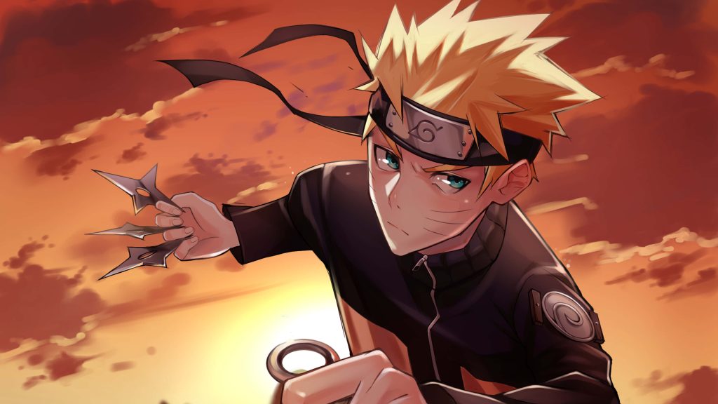 Naruto Uzumaki 4K anime wallpaper fierce pose shuriken sunset vibrant ninja art background