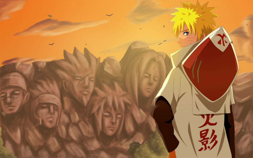 Spirited Ninja Uzumaki Grins with Hokage Rock in Background - Naruto Uzumaki Background Image Wallpaper
